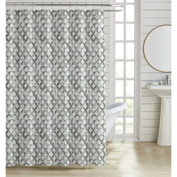 ΚΟΥΡΤΙΝΑ ΜΠΑΝΙΟΥ ΠΟΛΥΕΣΤΕΡΙΚΗ 180x200εκ 90gsm ΜΕ 12 ΚΡΙΚΟΥΣ ΓΕΩΜΕΤΡΙΚΟ ΜΟΤΙΒΟ ΣΕ ΓΚΡΙ ΧΡΩΜΑ ANKOR