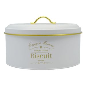 ΜΠΙΣΚΟΤΙΕΡΑ ΜΕΤΑΛΛΙΚΗ ΛΕΥΚΗ Biscuits ΜΕ ΧΡΥΣΕΣ ΛΕΠΤΟΜΕΡΕΙΕΣ 21,5x21,5x14,5εκ.ANKOR