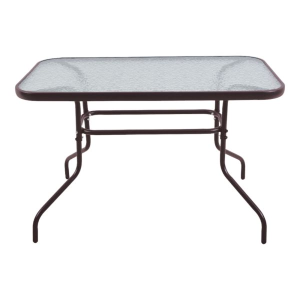 ΤΡΑΠΕΖΙ ΜΕΤΑΛΛΙΚΟ ΣΕ ΣΚΟΥΡΟ ΚΑΦΕ ΧΡΩΜΑ ΜΕ ΓΥΑΛΙΝΗ ΕΠΙΦΑΝΕΙΑ 110x60x70εκ ANKOR