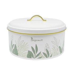 ΜΠΙΣΚΟΤΙΕΡΑ ΜΕΤΑΛΛΙΚΗ ΛΕΥΚΗ Biscuits ΜΕ ΧΡΥΣΕΣ ΛΕΠΤΟΜΕΡΕΙΕΣ 21,5x21,5x14,5εκ.ANKOR