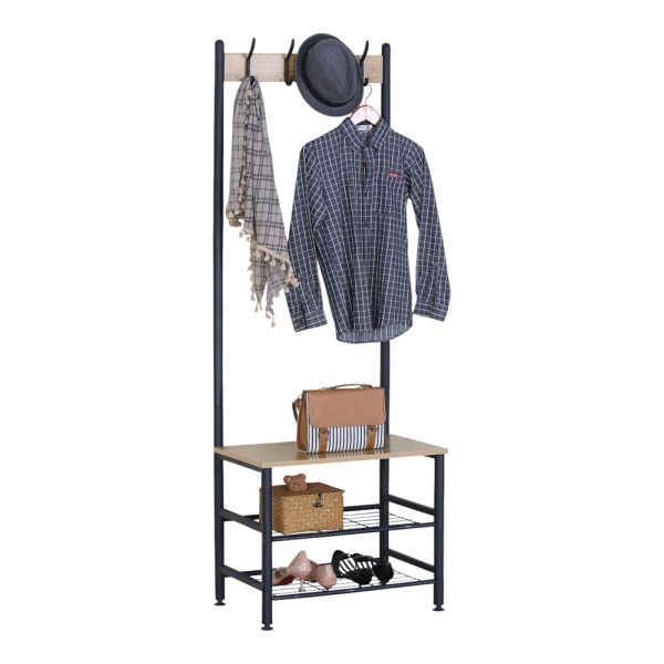 ΕΠΙΠΛΟ ΕΙΣΟΔΟΥ ΞΥΛΙΝΟ ΜΕ ΚΡΕΜΑΣΤΡΑ, ΡΑΦΙΑ ΚΑΙ ΜΑΥΡΟ ΜΕΤΑΛΛΙΚΟ ΣΚΕΛΕΤΟ 60x40x175εκ. ANKOR