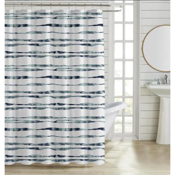 ΚΟΥΡΤΙΝΑ ΜΠΑΝΙΟΥ ΠΟΛΥΕΣΤΕΡΙΚΗ 180x200εκ 90gsm ΜΕ 12 ΚΡΙΚΟΥΣ ΚΑΙ ΣΧΕΔΙΟ ΜΠΛΕ ΑΚΑΝΟΝΙΣΤΕΣ ΡΙΓΕΣ ANKOR