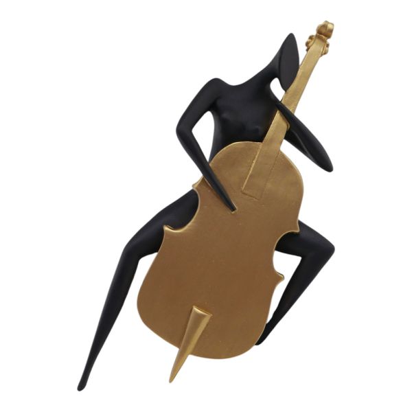 ΔΙΑΚΟΣΜΗΤΙΚΗ ΦΙΓΟΥΡΑ ΠΟΛΥΕΣΤΕΡΙΚΗ ΓΥΝΑΙΚΑ ΜΕ ΒΙΟΛΟΝΤΣΕΛΟ ΣΕ ΜΑΥΡΟ ΚΑΙ ΧΡΥΣΟ ΧΡΩΜΑ 16x13x21εκ. ANKOR