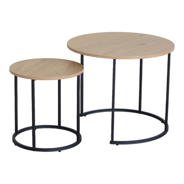 ΣΕΤ 2 ΤΡΑΠΕΖΑΚΙΑ MDF ΜΕ ΜΕΛΑΜΙΝΗ ΣΕ ΦΥΣΙΚΗ ΑΠΟΧΡΩΣΗ ΞΥΛΟΥ KAI ΜΑΥΡΟ ΜΕΤΑΛΛΙΚΟ ΣΚΕΛΕΤΟ ANKOR