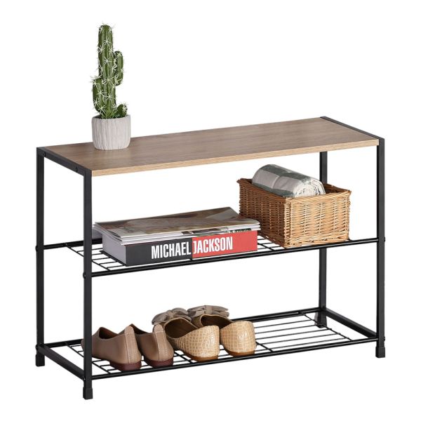 ΠΑΠΟΥΤΣΟΘΗΚΗ ΜΕ ΤΡΙΑ ΡΑΦΙΑ ΞΥΛΙΝΗ ΕΠΙΦΑΝΕΙΑ ΚΑΙ ΜΑΥΡΟ ΜΕΤΑΛΛΙΚΟ ΣΚΕΛΕΤΟ 63x30x43εκ. ANKOR