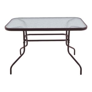 ΤΡΑΠΕΖΙ ΜΕΤΑΛΛΙΚΟ ΣΕ ΣΚΟΥΡΟ ΚΑΦΕ ΧΡΩΜΑ ΜΕ ΓΥΑΛΙΝΗ ΕΠΙΦΑΝΕΙΑ 110x60x70εκ ANKOR