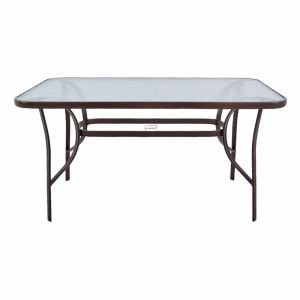 ΤΡΑΠΕΖΙ ΜΕΤΑΛΛΙΚΟ ΣΕ ΣΚΟΥΡΟ ΚΑΦΕ ΧΡΩΜΑ ΜΕ ΓΥΑΛΙΝΗ ΕΠΙΦΑΝΕΙΑ 140x80x70εκ ANKOR