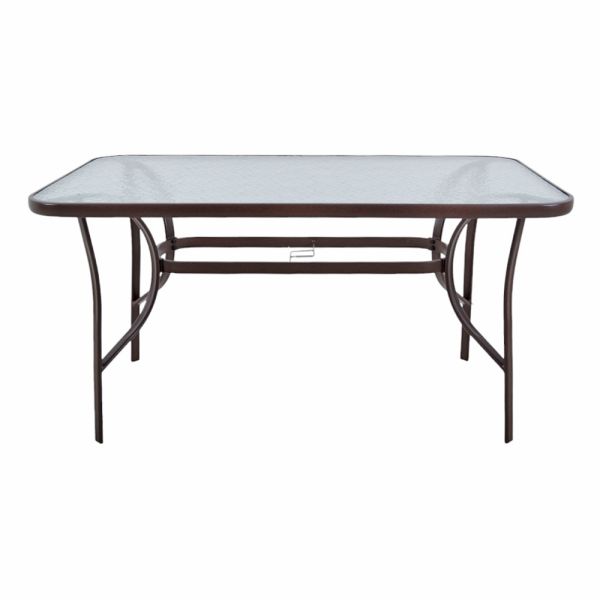 ΤΡΑΠΕΖΙ ΜΕΤΑΛΛΙΚΟ ΣΕ ΣΚΟΥΡΟ ΚΑΦΕ ΧΡΩΜΑ ΜΕ ΓΥΑΛΙΝΗ ΕΠΙΦΑΝΕΙΑ 140x80x70εκ ANKOR