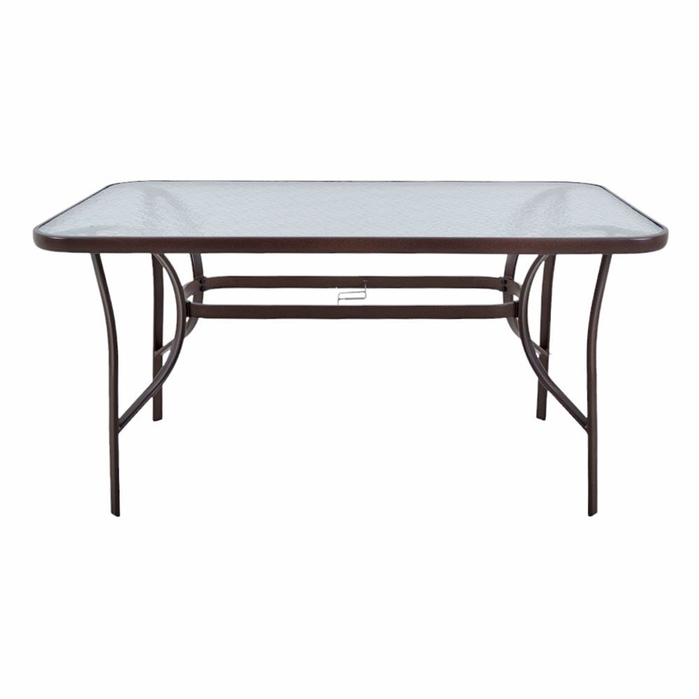 ΤΡΑΠΕΖΙ ΜΕΤΑΛΛΙΚΟ ΣΕ ΣΚΟΥΡΟ ΚΑΦΕ ΧΡΩΜΑ ΜΕ ΓΥΑΛΙΝΗ ΕΠΙΦΑΝΕΙΑ 140x80x70εκ ANKOR