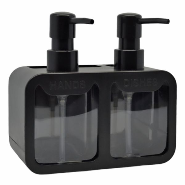 DISPENSER ΚΟΥΖΙΝΑΣ ΠΛΑΣΤΙΚΟ ΔΙΠΛΟ ΜΑΥΡΟ ΜΕ ΘΗΚΕΣ HANDS AND DISHES 17x9,3x16,7εκ.ANKOR