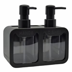 DISPENSER ΚΟΥΖΙΝΑΣ ΠΛΑΣΤΙΚΟ ΔΙΠΛΟ ΜΑΥΡΟ ΜΕ ΘΗΚΕΣ HANDS AND DISHES 17x9,3x16,7εκ.ANKOR