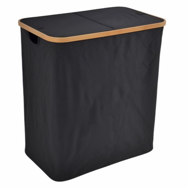 ΚΑΛΑΘΙ ΑΠΛΥΤΩΝ ΥΦΑΣΜΑΤΙΝΟ ΣΕ ΜΑΥΡΟ ΧΡΩΜΑ 2 ΘΕΣΕΩΝ ΜΕ ΜΠΑΜΠΟΥ ΣΚΕΛΕΤΟ 54x33x59εκ. ANKOR