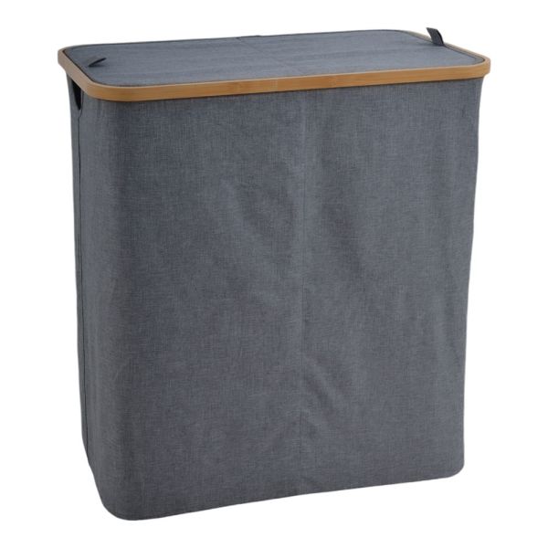 ΚΑΛΑΘΙ ΑΠΛΥΤΩΝ ΥΦΑΣΜΑΤΙΝΟ ΣΕ ΓΚΡΙ ΧΡΩΜΑ 2 ΘΕΣΕΩΝ ΜΕ ΜΠΑΜΠΟΥ ΣΚΕΛΕΤΟ 54x33x59εκ. ANKOR