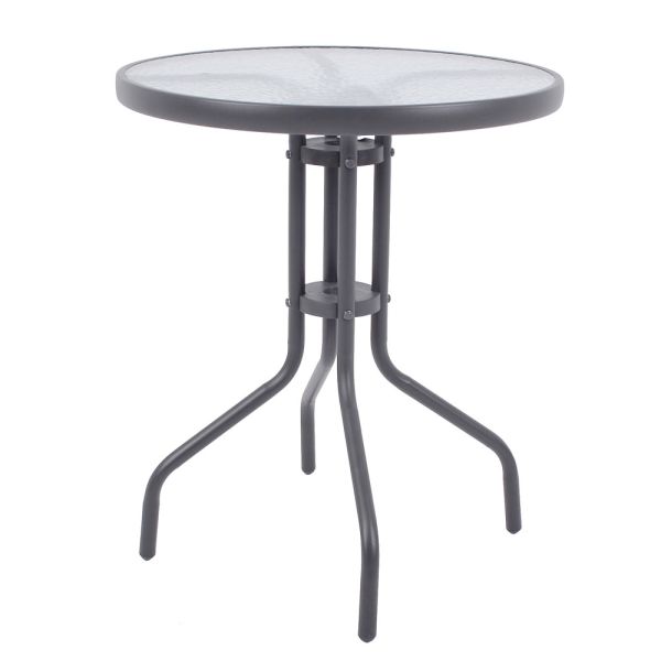 ΤΡΑΠΕΖΙ ΜΕΤΑΛΛΙΚΟ ΣΤΡΟΓΓΥΛΟ ΣΕ ΑΝΘΡΑΚΙ ΜΑΤ ΧΡΩΜΑ ΜΕ ΓΥΑΛΙΝΗ ΕΠΙΦΑΝΕΙΑ 60x60x70εκ ANKOR