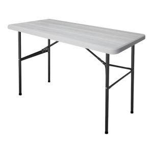 ΤΡΑΠΕΖΙ ΠΛΑΣΤΙΚΟ ΑΣΠΡΟ ΜΕ ΟΨΗ ΞΥΛΟΥ ΚΑΙ ΑΝΑΔΙΠΛΟΥΜΕΝΑ ΜΕΤΑΛΛΙΚΑ ΠΟΔΙΑ 122x60x74εκ. ANKOR