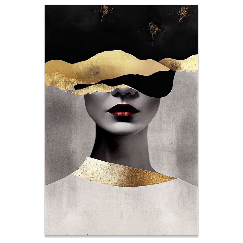 ΠΙΝΑΚΑΣ ΕΛΑΙΟΓΡΑΦΙΑ ΣΕ ΤΥΠΩΜΕΝΟ ΚΑΜΒΑ ΜΕ ΣΧΕΔΙΟ ΓΥΝΑΙΚΕΙΟ ΠΟΡΤΡΕΤΟ ΚΑΙ ΧΡΥΣΕΣ ΛΕΠΤΟΜΕΡΕΙΕΣ 60x90εκ. ANKOR