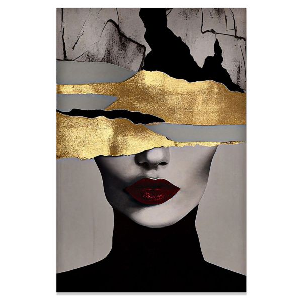 ΠΙΝΑΚΑΣ ΕΛΑΙΟΓΡΑΦΙΑ ΣΕ ΤΥΠΩΜΕΝΟ ΚΑΜΒΑ ΜΕ ΣΧΕΔΙΟ ΓΥΝΑΙΚΕΙΟ ΠΟΡΤΡΕΤΟ ΚΑΙ ΧΡΥΣΕΣ ΛΕΠΤΟΜΕΡΕΙΕΣ 60x90εκ. ANKOR