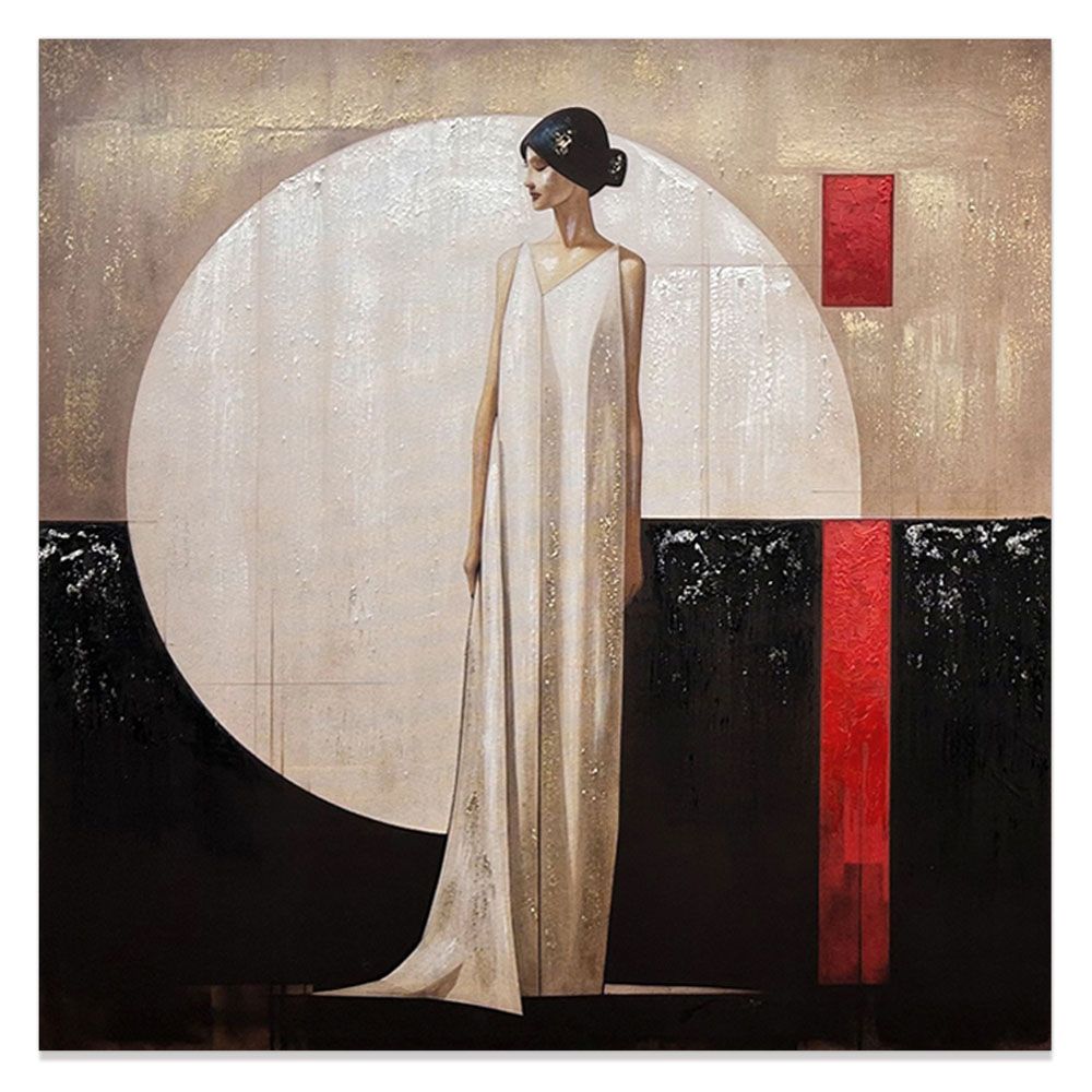 ΠΙΝΑΚΑΣ ΕΛΑΙΟΓΡΑΦΙΑ ΣΕ ΤΥΠΩΜΕΝΟ ΚΑΜΒΑ ΜΕ ΣΧΕΔΙΟ ΓΥΝΑΙΚΕΙΑ ΦΙΓΟΥΡΑ ΚΑΙ ΚΟΚΚΙΝΕΣ ΛΕΠΤΟΜΕΡΕΙΕΣ 60x60εκ. ANKOR