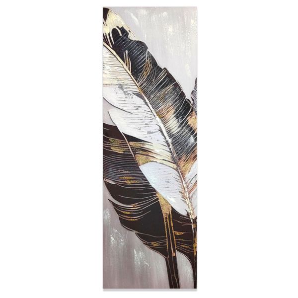 ΠΙΝΑΚΑΣ ΕΛΑΙΟΓΡΑΦΙΑ ΣΕ ΤΥΠΩΜΕΝΟ ΚΑΜΒΑ ΣΧΕΔΙΟ ΦΥΛΛΑ ΜΕ ΧΡΥΣΕΣ ΛΕΠΤΟΜΕΡΕΙΕΣ 30x90εκ. ANKOR