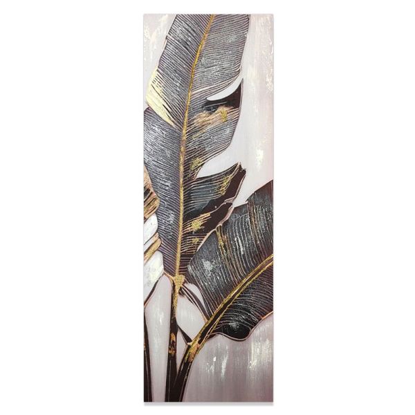 ΠΙΝΑΚΑΣ ΕΛΑΙΟΓΡΑΦΙΑ ΣΕ ΤΥΠΩΜΕΝΟ ΚΑΜΒΑ ΣΧΕΔΙΟ ΦΥΛΛΑ ΜΕ ΧΡΥΣΕΣ ΛΕΠΤΟΜΕΡΕΙΕΣ 30x90εκ. ANKOR