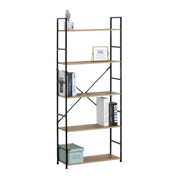 ΒΙΒΛΙΟΘΗΚΗ ΜΕ 5 ΞΥΛΙΝΑ ΡΑΦΙΑ ΚΑΙ ΜΑΥΡΟ ΜΕΤΑΛΛΙΚΟ ΣΚΕΛΕΤΟ 60x24x144εκ. ANKOR