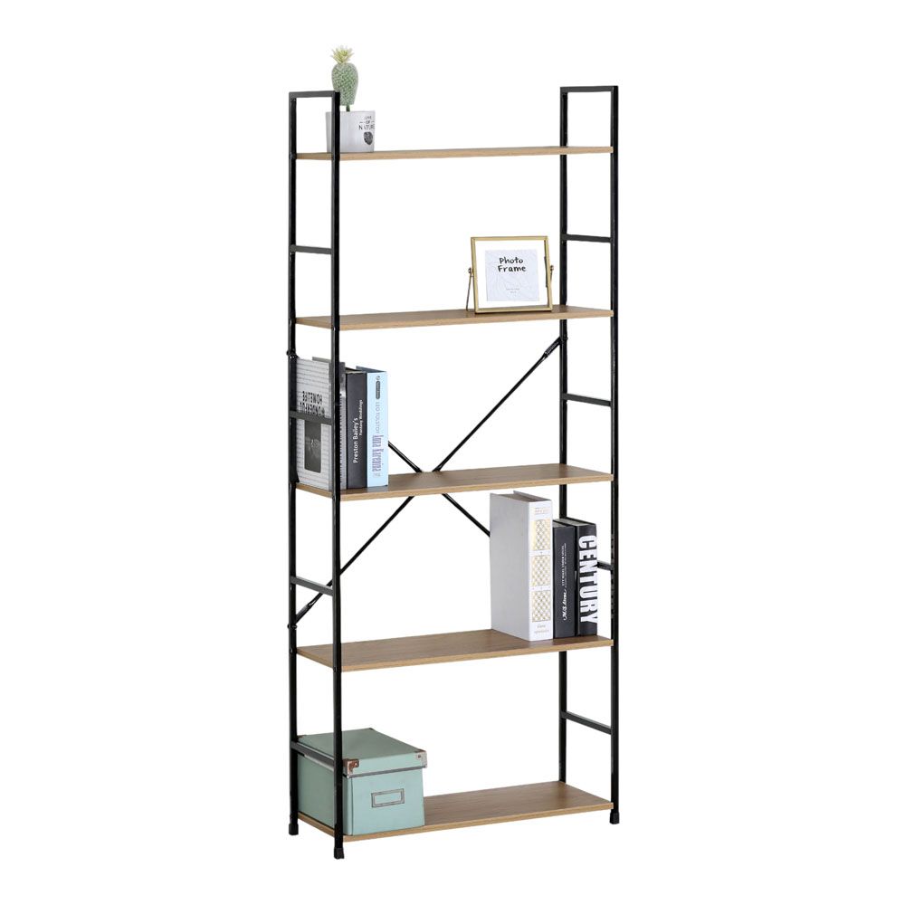 ΒΙΒΛΙΟΘΗΚΗ ΜΕ 5 ΞΥΛΙΝΑ ΡΑΦΙΑ ΚΑΙ ΜΑΥΡΟ ΜΕΤΑΛΛΙΚΟ ΣΚΕΛΕΤΟ 60x24x144εκ. ANKOR