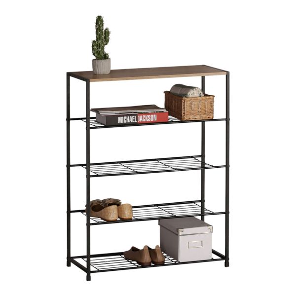 ΠΑΠΟΥΤΣΟΘΗΚΗ ΜΕ ΠΕΝΤΕ ΡΑΦΙΑ ΞΥΛΙΝΗ ΕΠΙΦΑΝΕΙΑ ΚΑΙ ΜΑΥΡΟ ΜΕΤΑΛΛΙΚΟ ΣΚΕΛΕΤΟ 63x30x83εκ. ANKOR