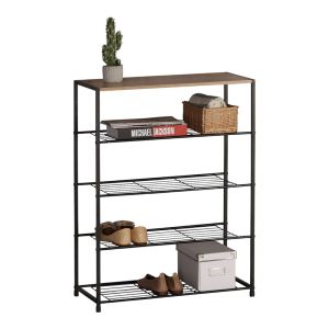 ΠΑΠΟΥΤΣΟΘΗΚΗ ΜΕ ΠΕΝΤΕ ΡΑΦΙΑ ΞΥΛΙΝΗ ΕΠΙΦΑΝΕΙΑ ΚΑΙ ΜΑΥΡΟ ΜΕΤΑΛΛΙΚΟ ΣΚΕΛΕΤΟ 63x30x83εκ. ANKOR