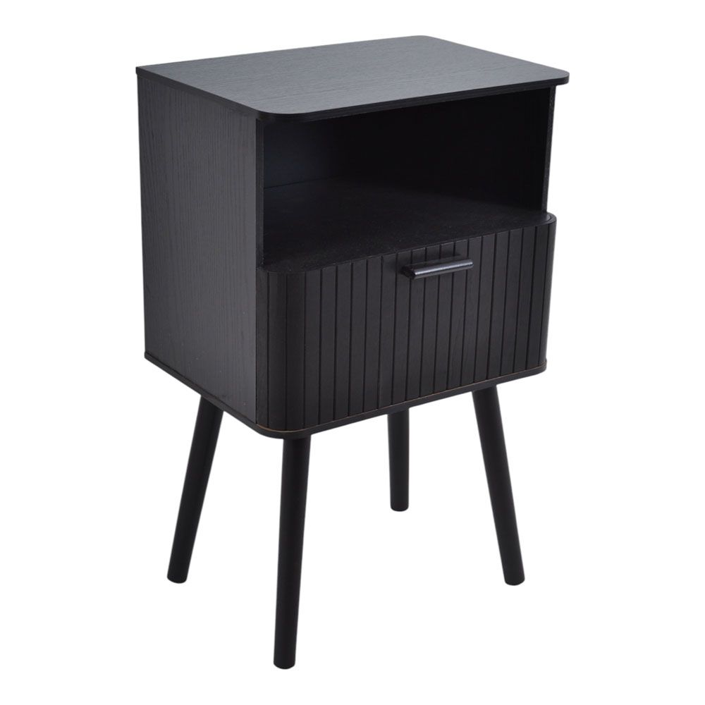 ΚΟΜΟΔΙΝΟ ΞΥΛΙΝΟ ΜΕ ΡΑΦΙ ΚΑΙ ΣΥΡΤΑΡΙ ΣΕ ΜΑΥΡΟ ΧΡΩΜΑ 40x29x65εκ. ANKOR