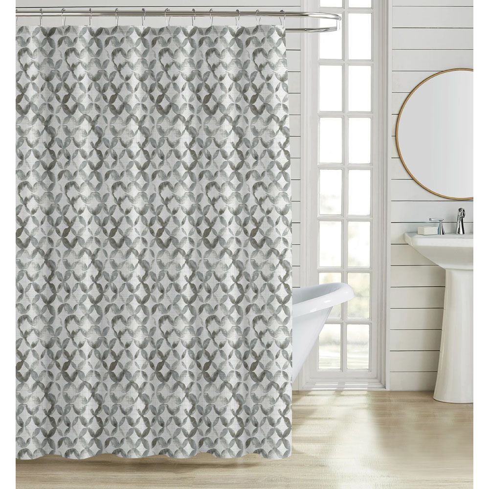 ΚΟΥΡΤΙΝΑ ΜΠΑΝΙΟΥ ΠΟΛΥΕΣΤΕΡΙΚΗ 180x180εκ 90gsm ΜΕ 12 ΚΡΙΚΟΥΣ ΓΕΩΜΕΤΡΙΚΟ ΜΟΤΙΒΟ ΣΕ ΓΚΡΙ ΧΡΩΜΑ ANKOR