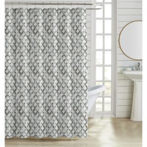 ΚΟΥΡΤΙΝΑ ΜΠΑΝΙΟΥ ΠΟΛΥΕΣΤΕΡΙΚΗ 180x180εκ 90gsm ΜΕ 12 ΚΡΙΚΟΥΣ ΓΕΩΜΕΤΡΙΚΟ ΜΟΤΙΒΟ ΣΕ ΓΚΡΙ ΧΡΩΜΑ ANKOR