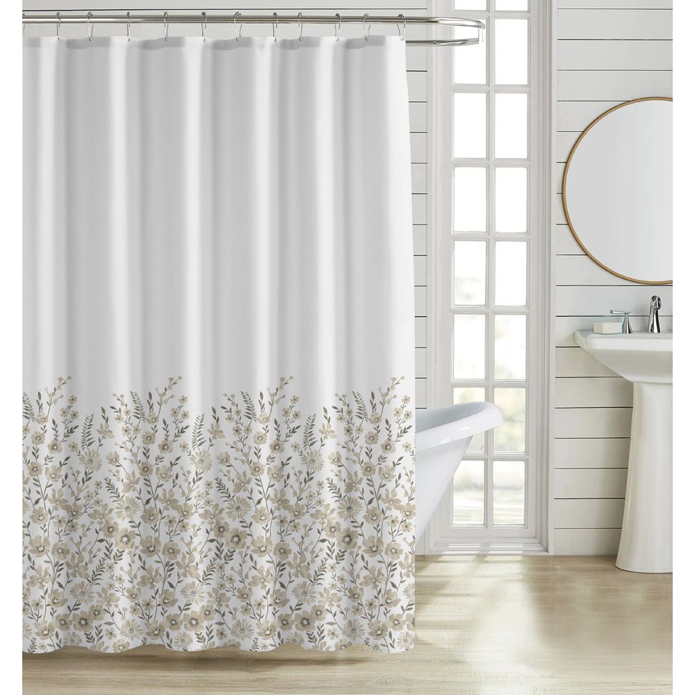 ΚΟΥΡΤΙΝΑ ΜΠΑΝΙΟΥ ΠΟΛΥΕΣΤΕΡΙΚΗ 180x180εκ 90gsm ΜΕ 12 ΚΡΙΚΟΥΣ ΛΟΥΛΟΥΔΑΤΟ ΣΧΕΔΙΟ ΣΕ ΓΗΙΝΟΥΣ ΤΟΝΟΥΣ ANKOR