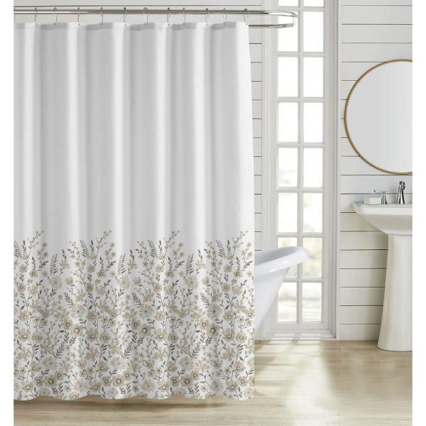 ΚΟΥΡΤΙΝΑ ΜΠΑΝΙΟΥ ΠΟΛΥΕΣΤΕΡΙΚΗ 180x200εκ 90gsm ΜΕ 12 ΚΡΙΚΟΥΣ ΛΟΥΛΟΥΔΑΤΟ ΣΧΕΔΙΟ ΣΕ ΓΗΙΝΟΥΣ ΤΟΝΟΥΣ ANKOR