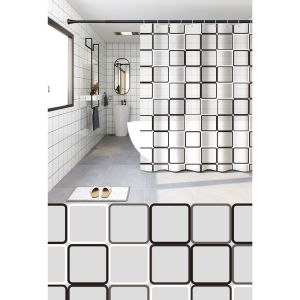 ΚΟΥΡΤΙΝΑ ΜΠΑΝΙΟΥ PEVA 180x180εκ. ΜΕ 12 ΚΡΙΚΟΥΣ ΚΑΙ ΣΧΕΔΙΟ ΓΕΩΜΕΤΡΙΚΑ ΤΕΤΡΑΓΩΝΑ ANKOR