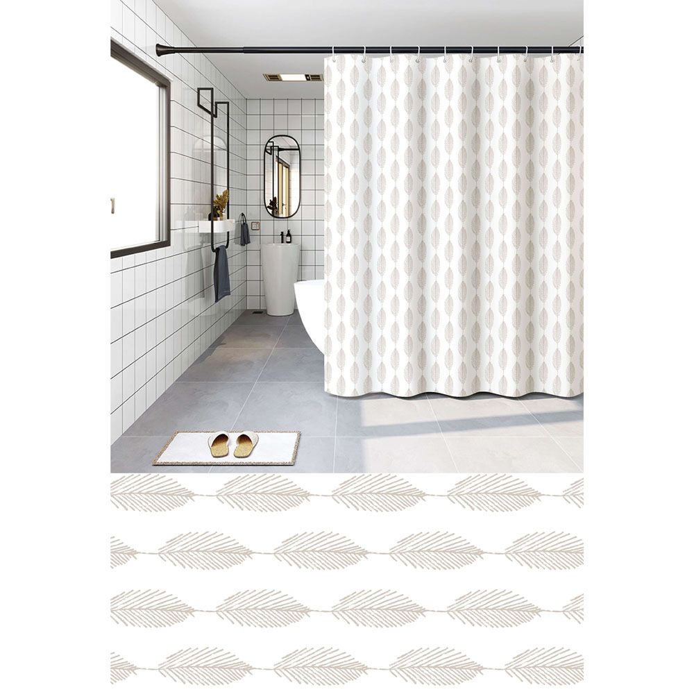 ΚΟΥΡΤΙΝΑ ΜΠΑΝΙΟΥ PEVA 180x180εκ. ΜΕ 12 ΚΡΙΚΟΥΣ ΚΑΙ ΣΧΕΔΙΟ ΦΥΛΛΑ ΣΕ ΜΠΕΖ ΧΡΩΜΑ ANKOR