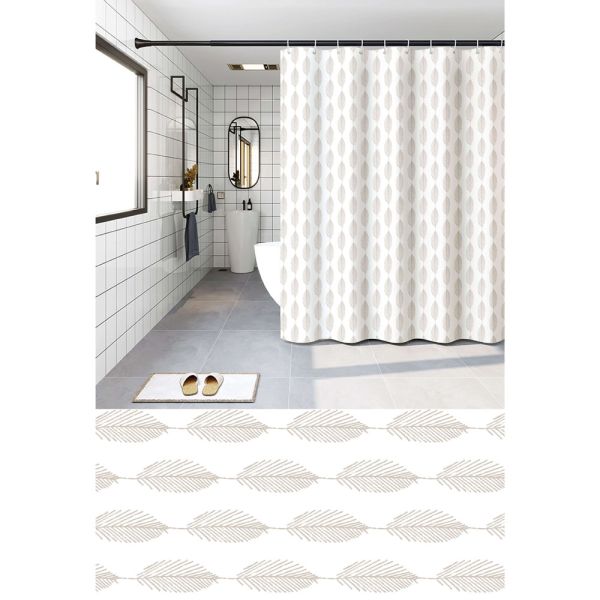 ΚΟΥΡΤΙΝΑ ΜΠΑΝΙΟΥ PEVA 180x180εκ. ΜΕ 12 ΚΡΙΚΟΥΣ ΚΑΙ ΣΧΕΔΙΟ ΦΥΛΛΑ ΣΕ ΜΠΕΖ ΧΡΩΜΑ ANKOR