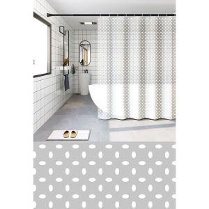 ΚΟΥΡΤΙΝΑ ΜΠΑΝΙΟΥ PEVA 180x180εκ. ΜΕ 12 ΚΡΙΚΟΥΣ ΚΑΙ ΣΧΕΔΙΟ ΠΟΥΑ ΟΒΑΛ ΣΕ ΓΚΡΙ ΦΟΝΤΟ ANKOR