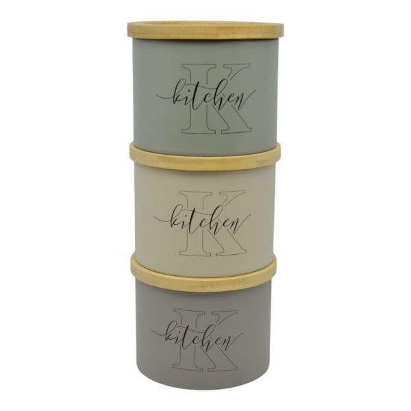 ΣΕΤ 3 ΜΕΤΑΛΛΙΚΑ ΒΑΖΑ ΣΕ ΜΠΕΖ TAUPE ΚΑΙ ΛΑΔΙ ΧΡΩΜΑ ΜΕ ΞΥΛΙΝΟ ΚΑΠΑΚΙ Kitchen12x12x8,8-27,5εκ. ANKOR