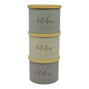 ΣΕΤ 3 ΜΕΤΑΛΛΙΚΑ ΒΑΖΑ ΣΕ ΜΠΕΖ TAUPE ΚΑΙ ΛΑΔΙ ΧΡΩΜΑ ΜΕ ΞΥΛΙΝΟ ΚΑΠΑΚΙ Kitchen12x12x8,8-27,5εκ. ANKOR