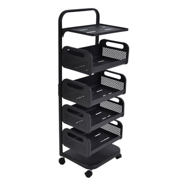 ΤΡΟΛΕΪ ΑΠΟΘΗΚΕΥΣΗΣ ΜΕΤΑΛΛΙΚΟΣ ΜΕ 4 ΚΑΛΑΘΙΑ ΚΑΙ 2 ΡΑΦΙΑ ΣΕ ΜΑΥΡΟ ΜΑΤ ΧΡΩΜΑ 37x22x106εκ. ANKOR