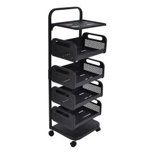 ΤΡΟΛΕΪ ΑΠΟΘΗΚΕΥΣΗΣ ΜΕΤΑΛΛΙΚΟΣ ΜΕ 4 ΚΑΛΑΘΙΑ ΚΑΙ 2 ΡΑΦΙΑ ΣΕ ΜΑΥΡΟ ΜΑΤ ΧΡΩΜΑ 37x22x106εκ. ANKOR