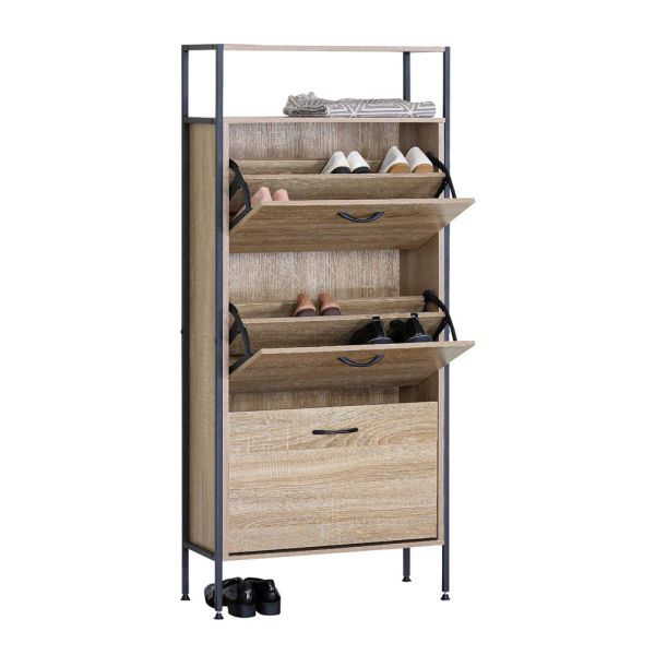 ΠΑΠΟΥΤΣΟΘΗΚΗ ΤΡΙΠΛΗ ΞΥΛΙΝΗ ΜΕ ΜΑΥΡΟ ΜΕΤΑΛΛΙΚΟ ΣΚΕΛΕΤΟ 60x24x141εκ. ANKOR