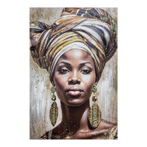 ΠΙΝΑΚΑΣ ΕΛΑΙΟΓΡΑΦΙΑ ΣΕ ΤΥΠΩΜΕΝΟ ΚΑΜΒΑ ΜΕ ΓΥΝΑΙΚΕΙΟ ΠΟΡΤΡΕΤΟ ΚΑΙ ΧΡΥΣΕΣ ΛΕΠΤΟΜΕΡΕΙΕΣ 60x90εκ. ANKOR