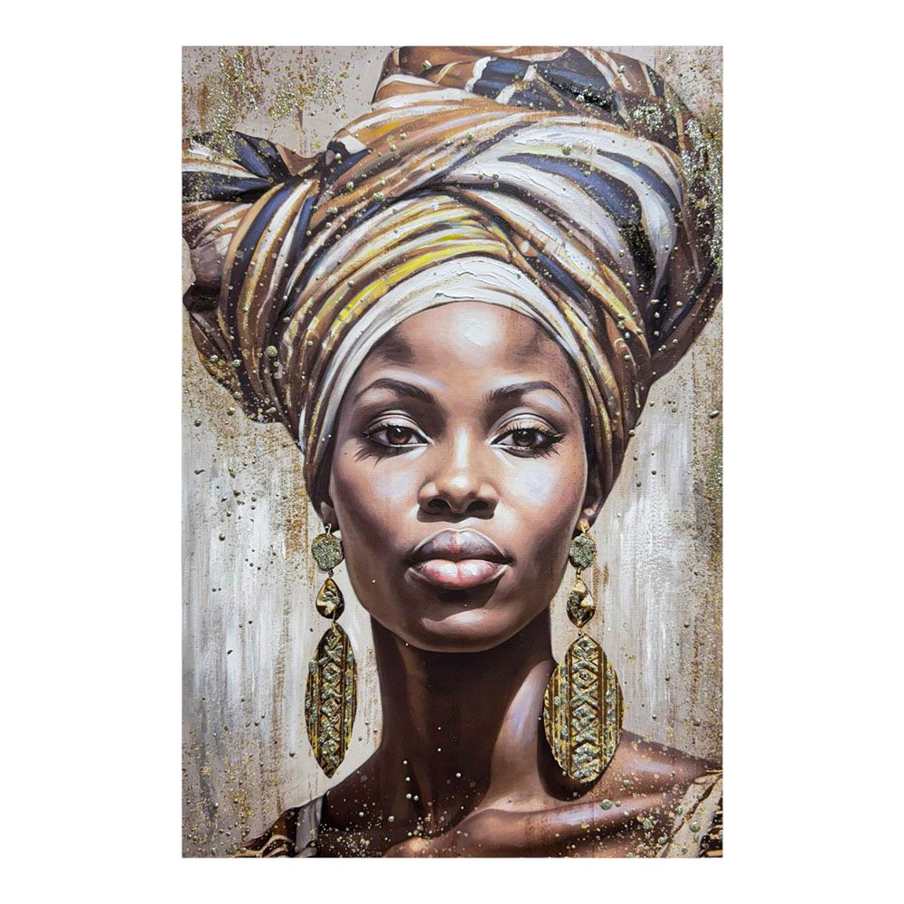 ΠΙΝΑΚΑΣ ΕΛΑΙΟΓΡΑΦΙΑ ΣΕ ΤΥΠΩΜΕΝΟ ΚΑΜΒΑ ΜΕ ΓΥΝΑΙΚΕΙΟ ΠΟΡΤΡΕΤΟ ΚΑΙ ΧΡΥΣΕΣ ΛΕΠΤΟΜΕΡΕΙΕΣ 60x90εκ. ANKOR