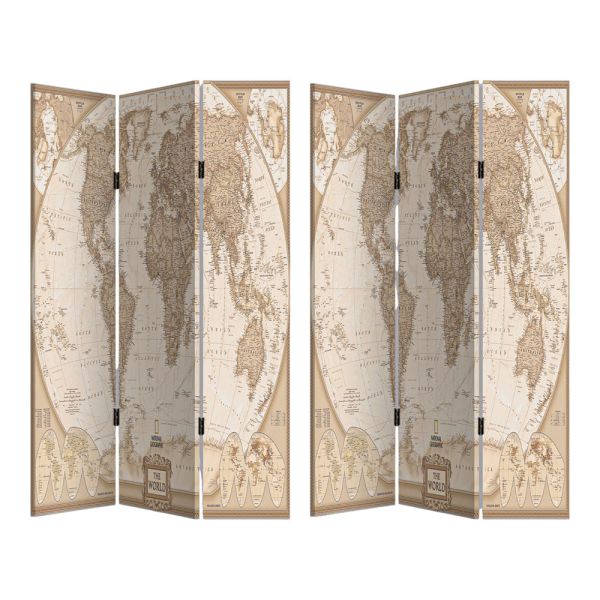 ΠΑΡΑΒΑΝ ΤΡΙΠΛΟ ΣΕ ΤΥΠΩΜΕΝΟ ΚΑΜΒΑ ΠΑΓΚΟΣΜΙΟΣ ΧΑΡΤΗΣ ΣΕ VINTAGE ΑΠΟΧΡΩΣΕΙΣ 80x120x2,5εκ.ANKOR