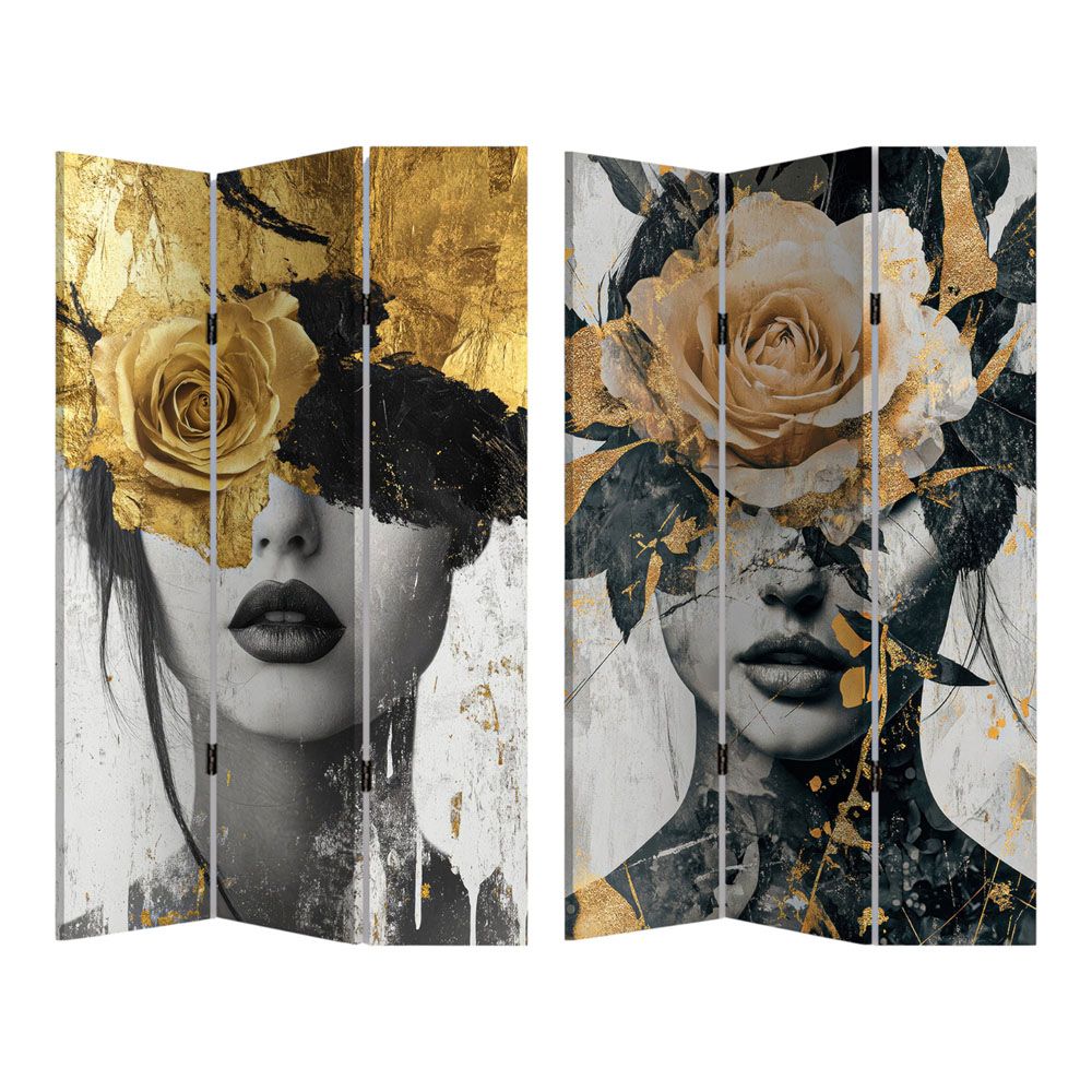 ΠΑΡΑΒΑΝ ΤΡΙΠΛΟ ΣΕ ΤΥΠΩΜΕΝΟ ΚΑΜΒΑ ΜΕ ΓΥΝΑΙΚΕΙΟ ΠΟΡΤΡΕΤΟ ΚΑΙ ΧΡΥΣΑ ΛΟΥΛΟΥΔΙΑ 180x120x2,5εκ.ANKOR