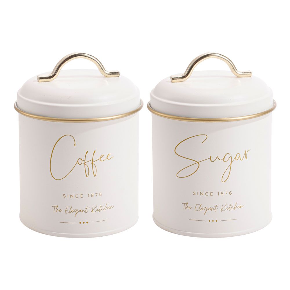 ΣΕΤ 2 ΜΕΤΑΛΛΙΚΑ ΒΑΖΑ ΛΕΥΚΑ ΜΕ ΧΡΥΣΕΣ ΛΕΠΤΟΜΕΡΕΙΕΣ Coffee Sugar 11x16εκ. ANKOR