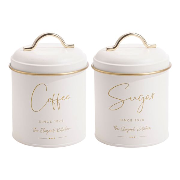 ΣΕΤ 2 ΜΕΤΑΛΛΙΚΑ ΒΑΖΑ ΛΕΥΚΑ ΜΕ ΧΡΥΣΕΣ ΛΕΠΤΟΜΕΡΕΙΕΣ Coffee Sugar 11x16εκ. ANKOR