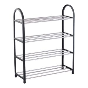 ΠΑΠΟΥΤΣΟΘΗΚΗ ΜΕ ΤΕΣΣΕΡΑ ΡΑΦΙΑ ΠΛΑΣΤΙΚΟ ΜΑΥΡΟ ΣΚΕΛΕΤΟ ΚΑΙ ΜΕΤΑΛΛΙΚΕΣ ΡΑΒΔΟΥΣ 50x18,5x65εκ. ANKOR