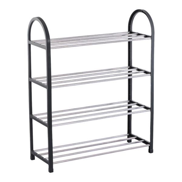 ΠΑΠΟΥΤΣΟΘΗΚΗ ΜΕ ΤΕΣΣΕΡΑ ΡΑΦΙΑ ΠΛΑΣΤΙΚΟ ΜΑΥΡΟ ΣΚΕΛΕΤΟ ΚΑΙ ΜΕΤΑΛΛΙΚΕΣ ΡΑΒΔΟΥΣ 50x18,5x65εκ. ANKOR